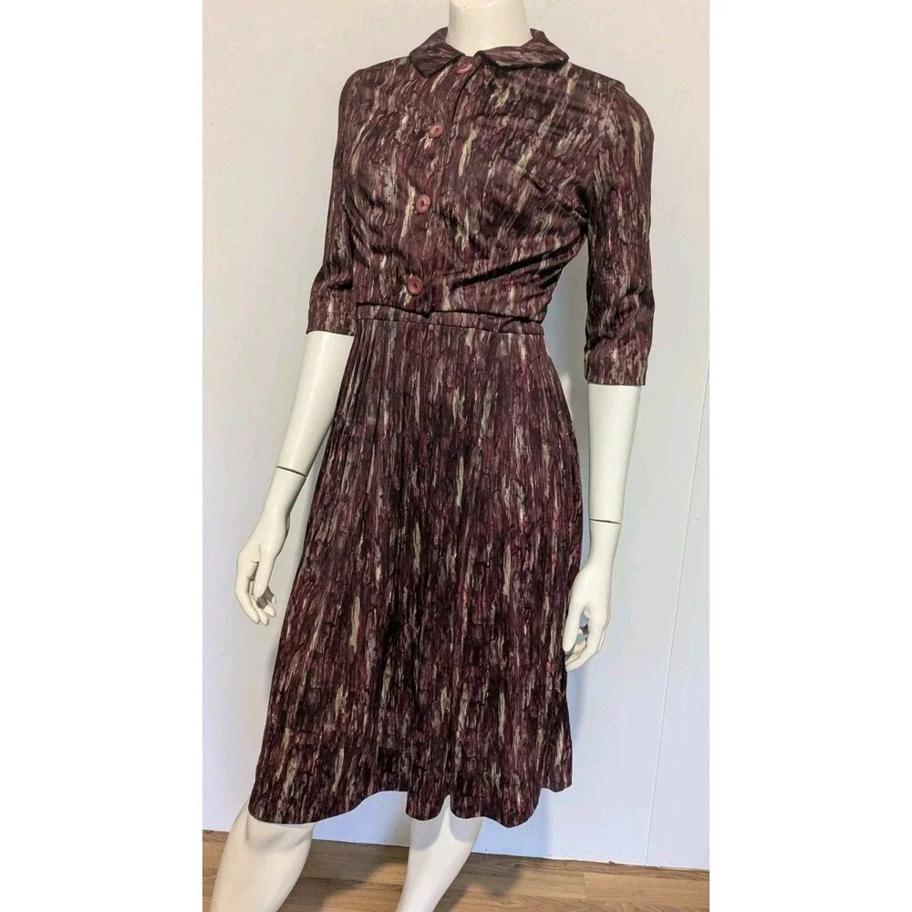 Patty Petite Vintage 50s Dress Set Jacket Fit Flare S B36 Red Flame Pleated